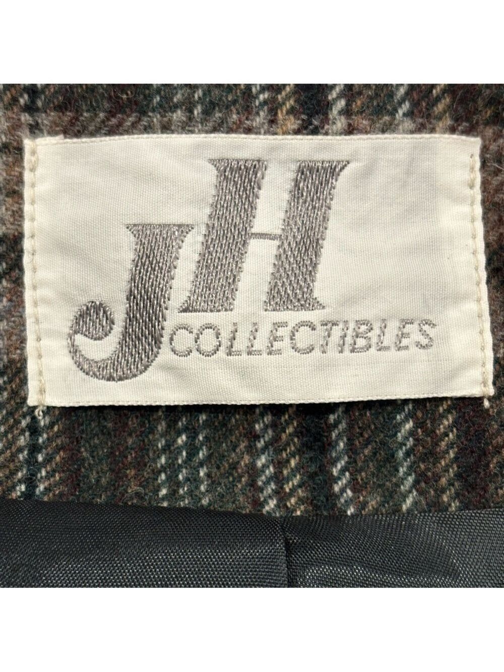 70s JH COLLECTION WOOL BLEND GRAY & BLACK PLAID HERITAGE PRINT BLAZER SZ 8 - Picture 9 of 11